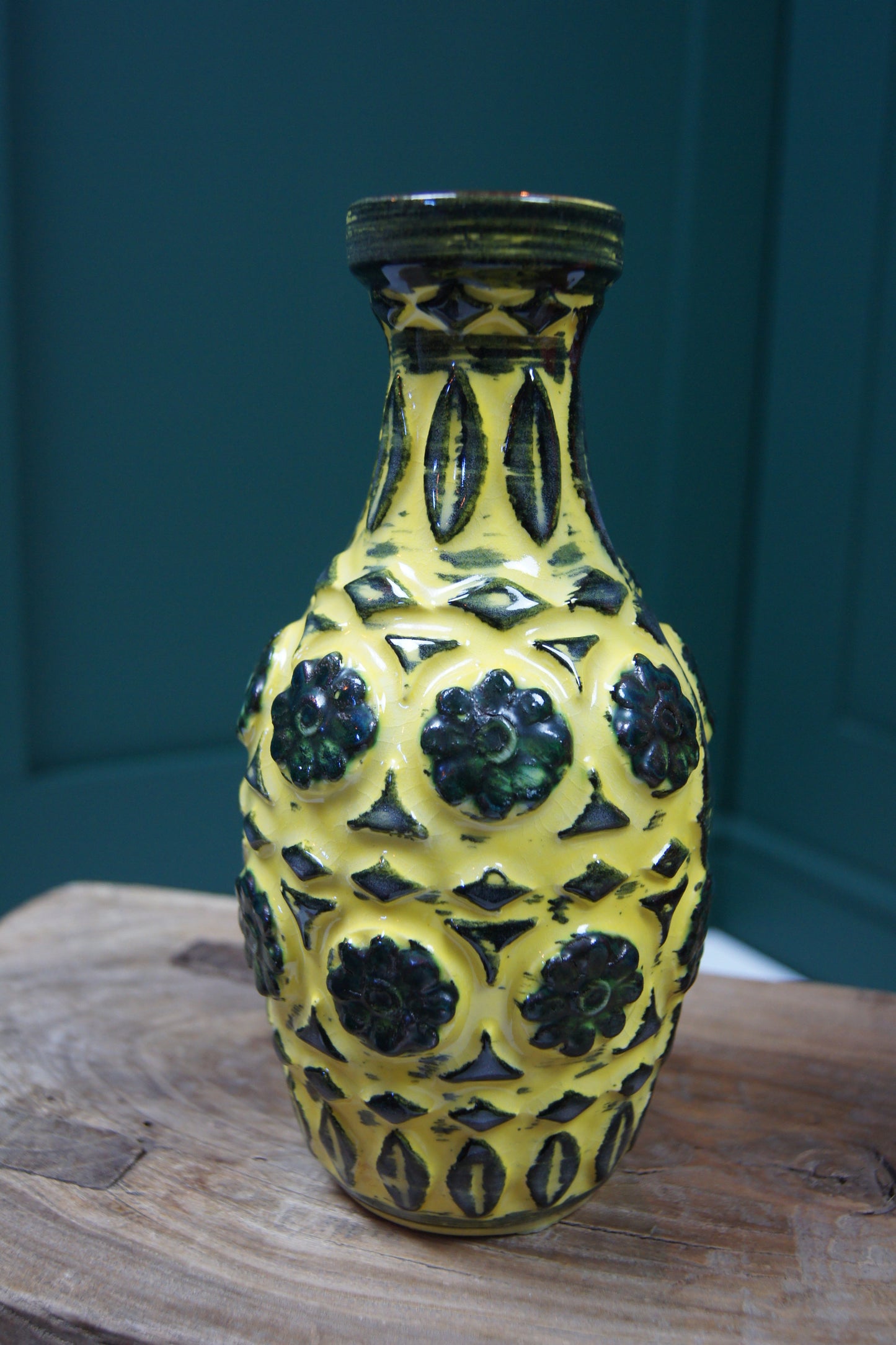 Small Yellow & Black West German Vase