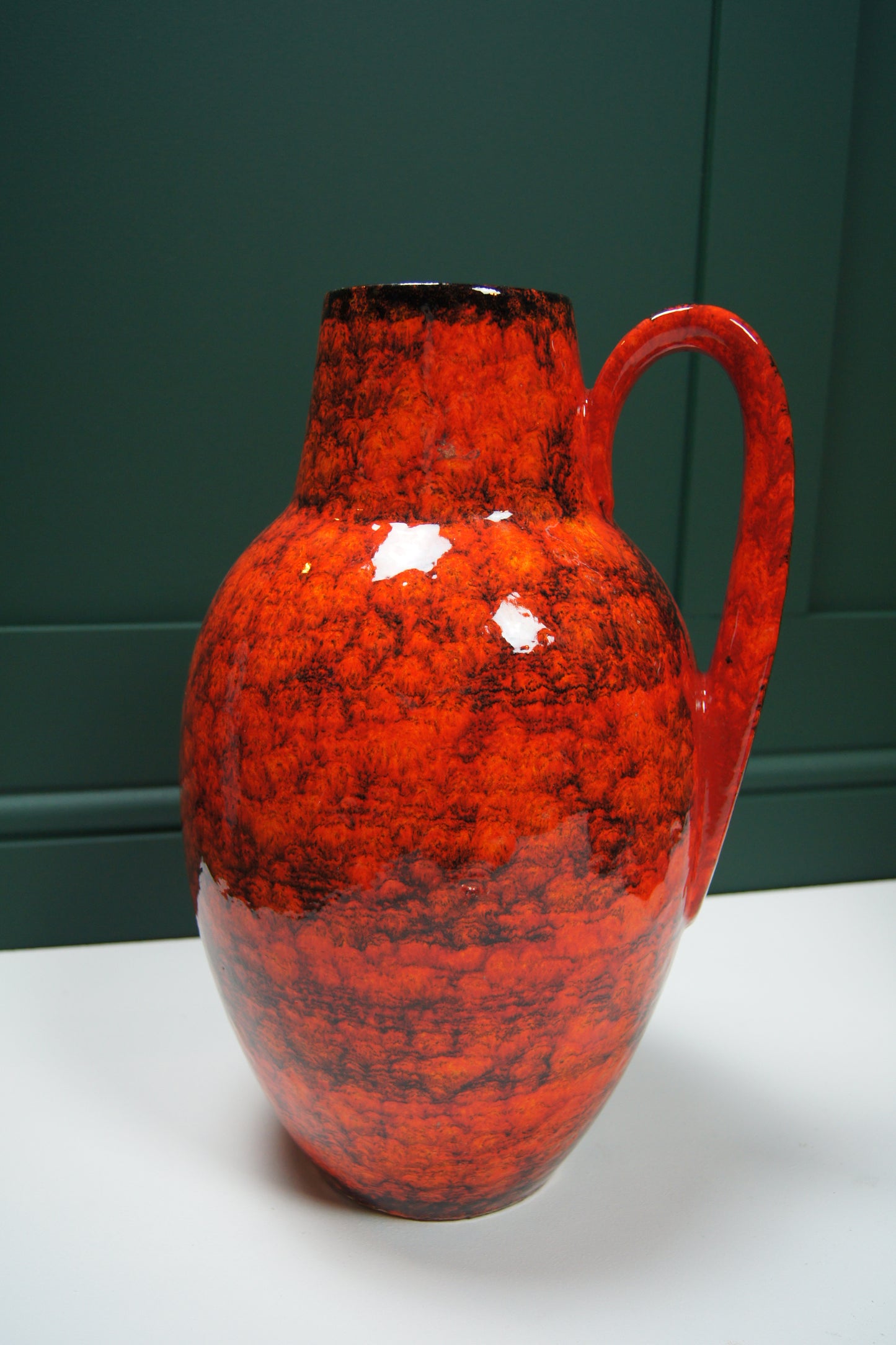 Large Orange/Red & Black West German Vase