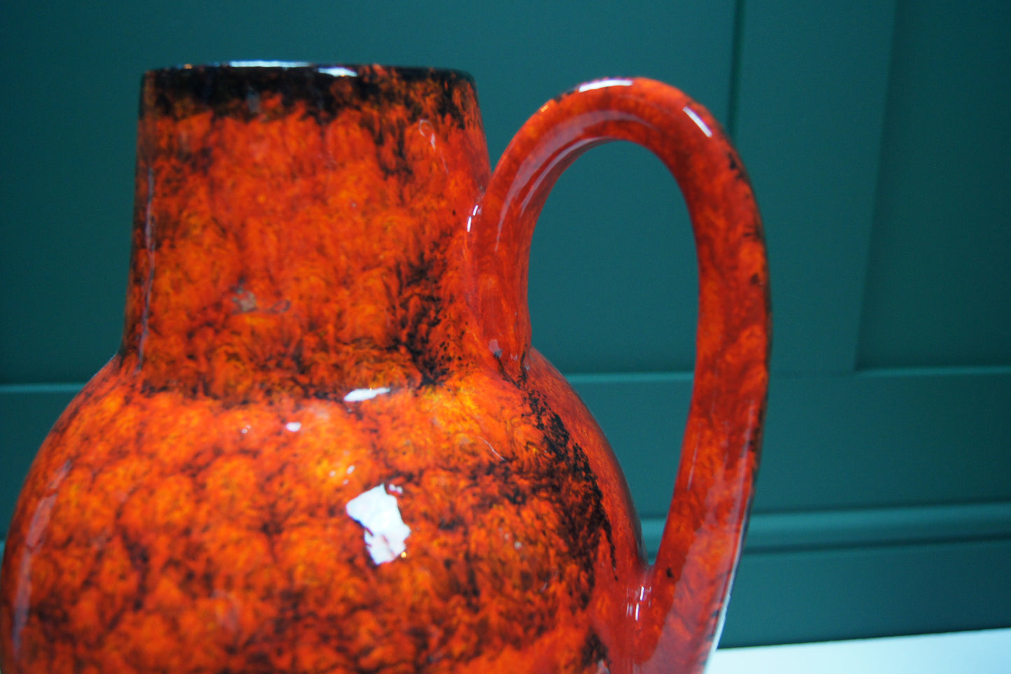 Large Orange/Red & Black West German Vase