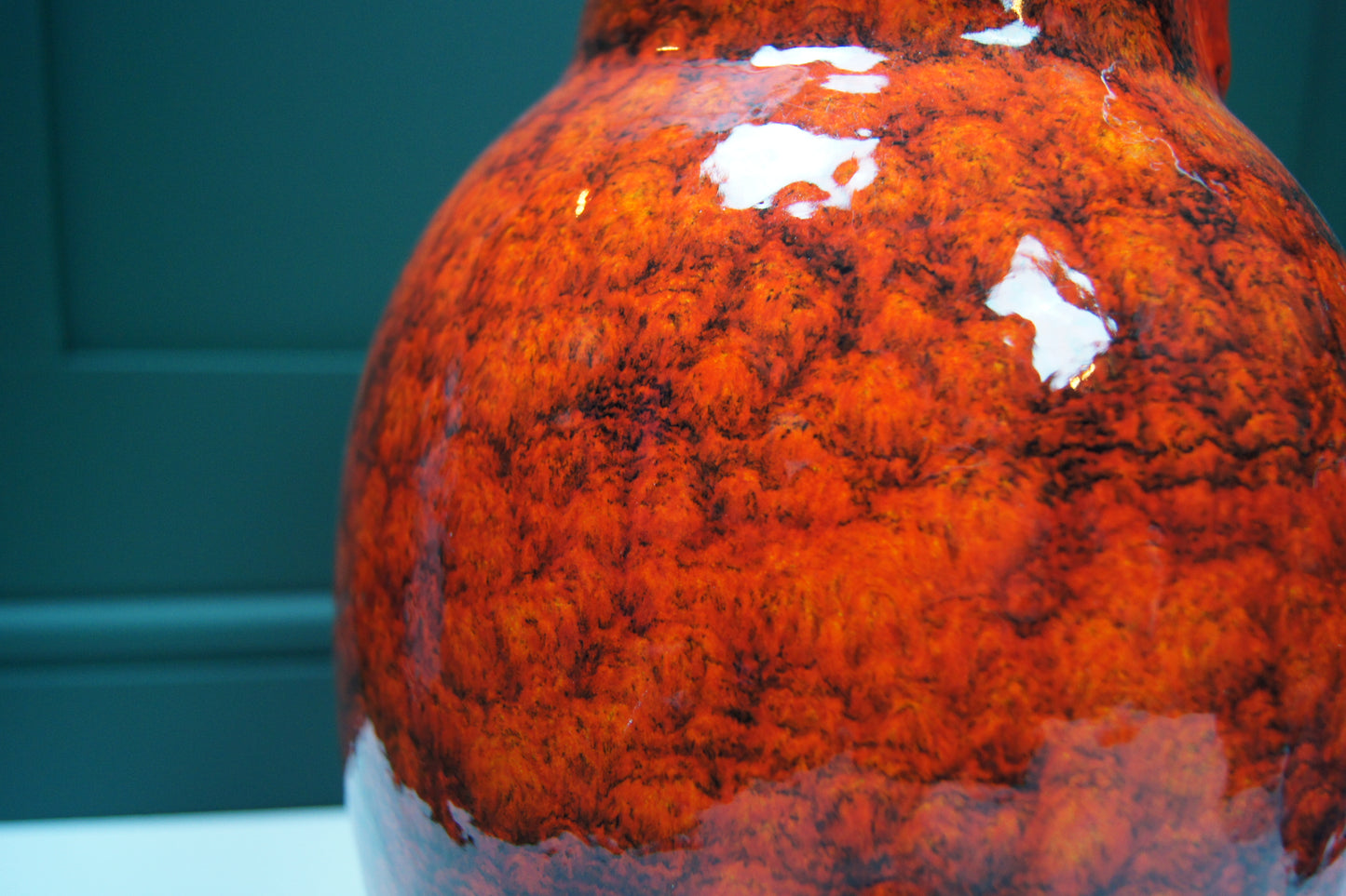 Large Orange/Red & Black West German Vase