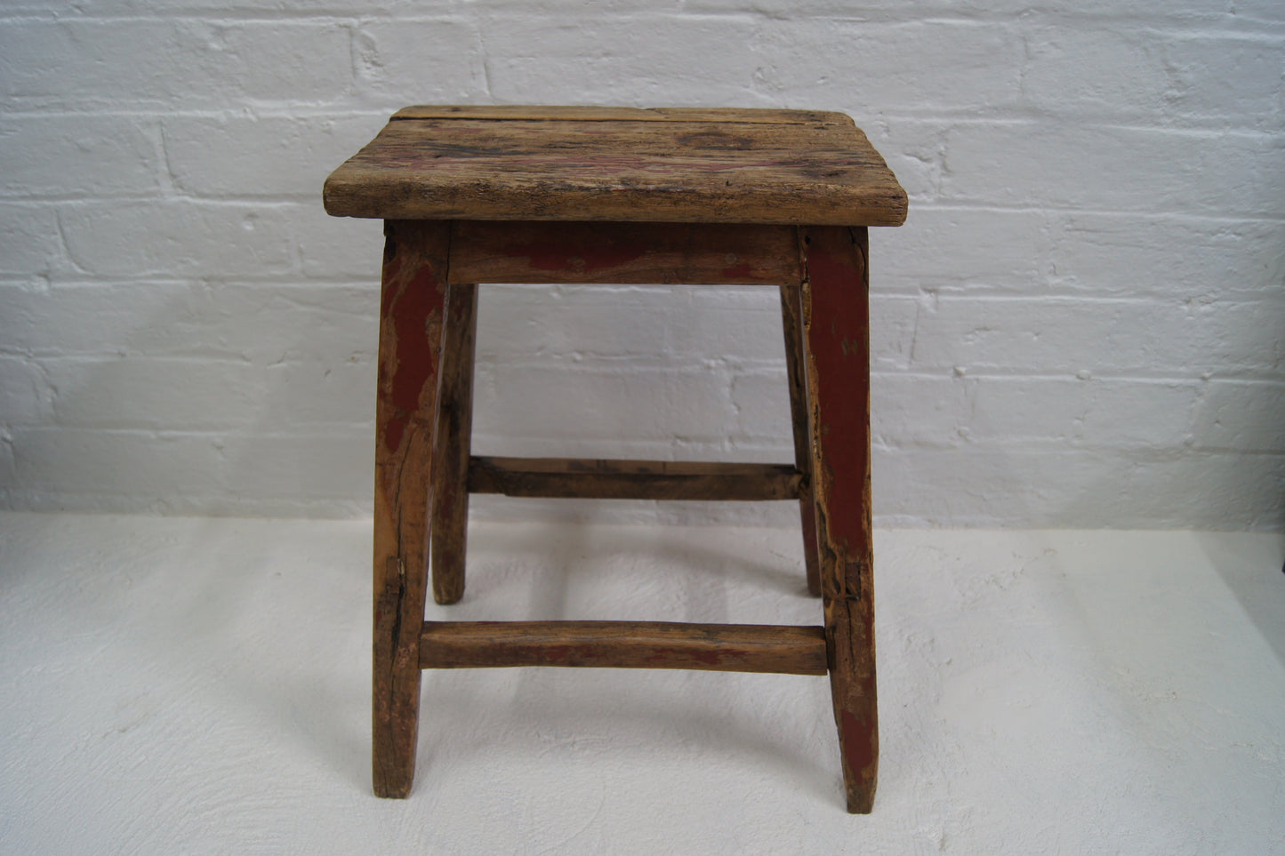 Rustic Vintage Stool with Red Paint