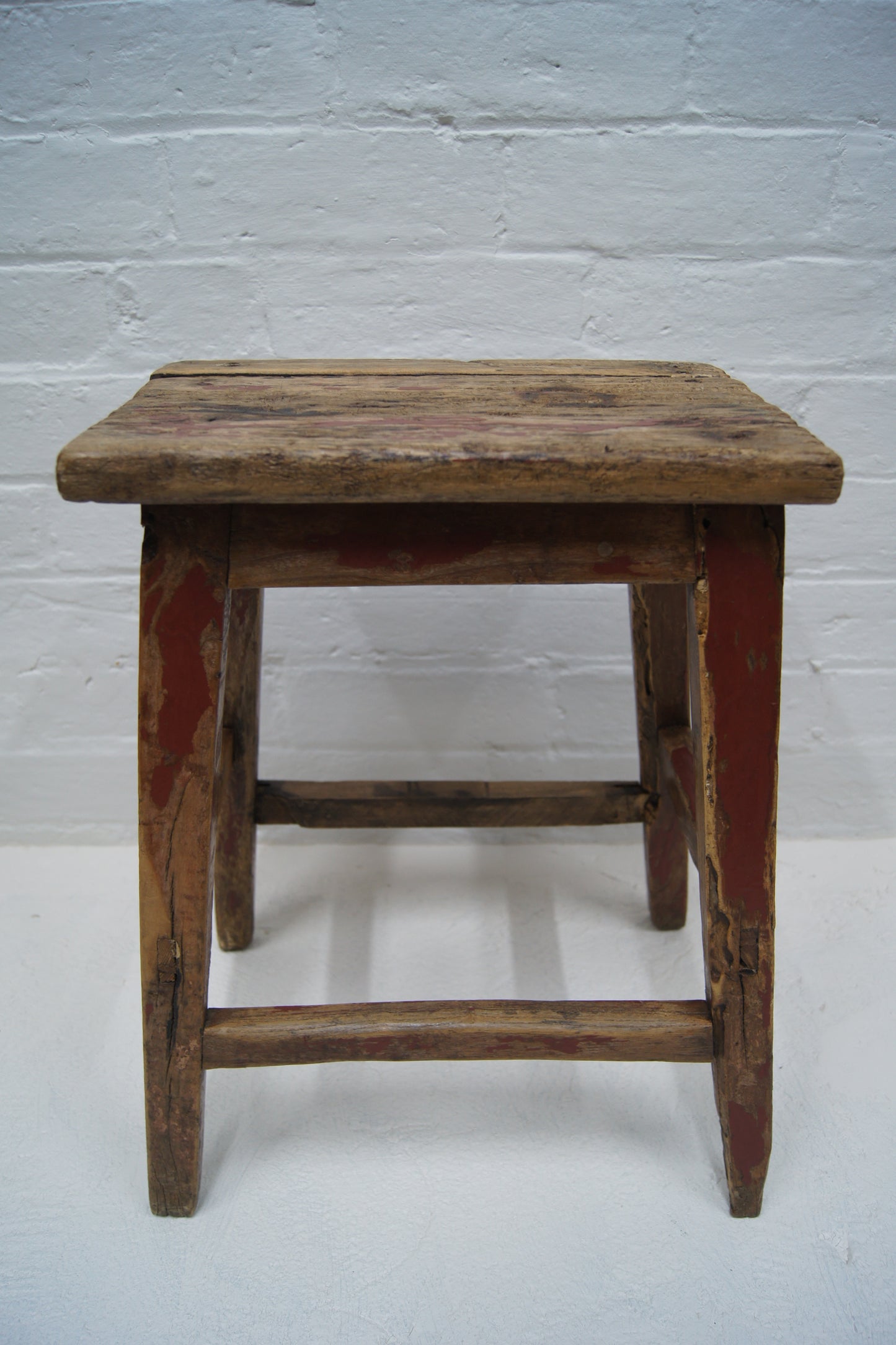 Rustic Vintage Stool with Red Paint