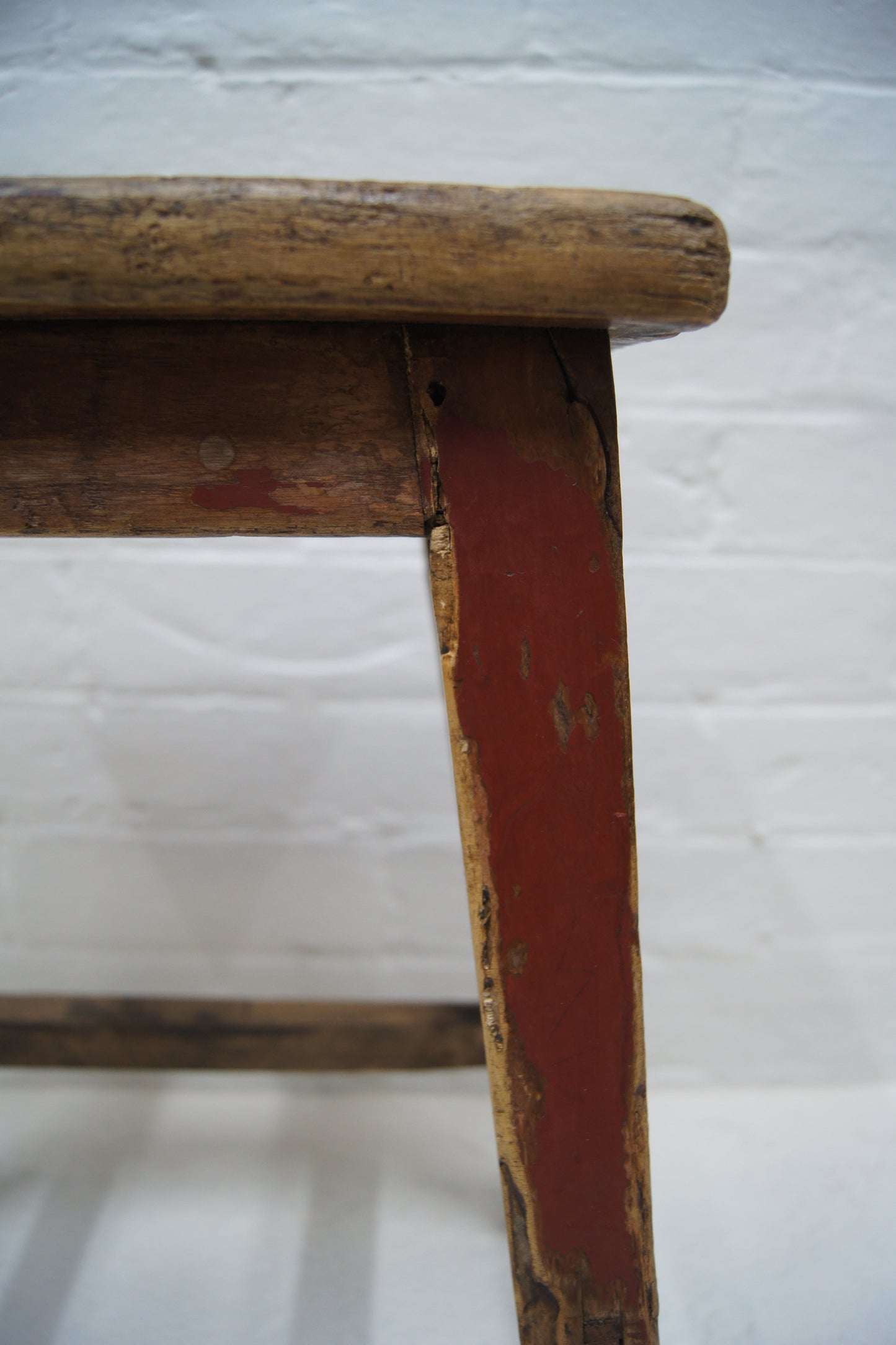 Rustic Vintage Stool with Red Paint