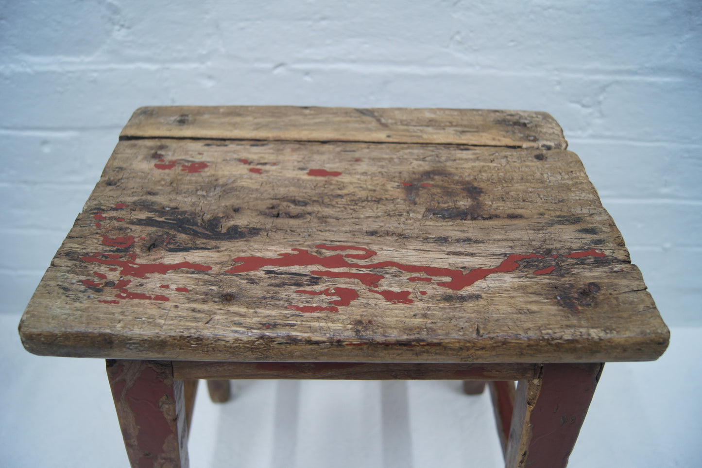 Rustic Vintage Stool with Red Paint