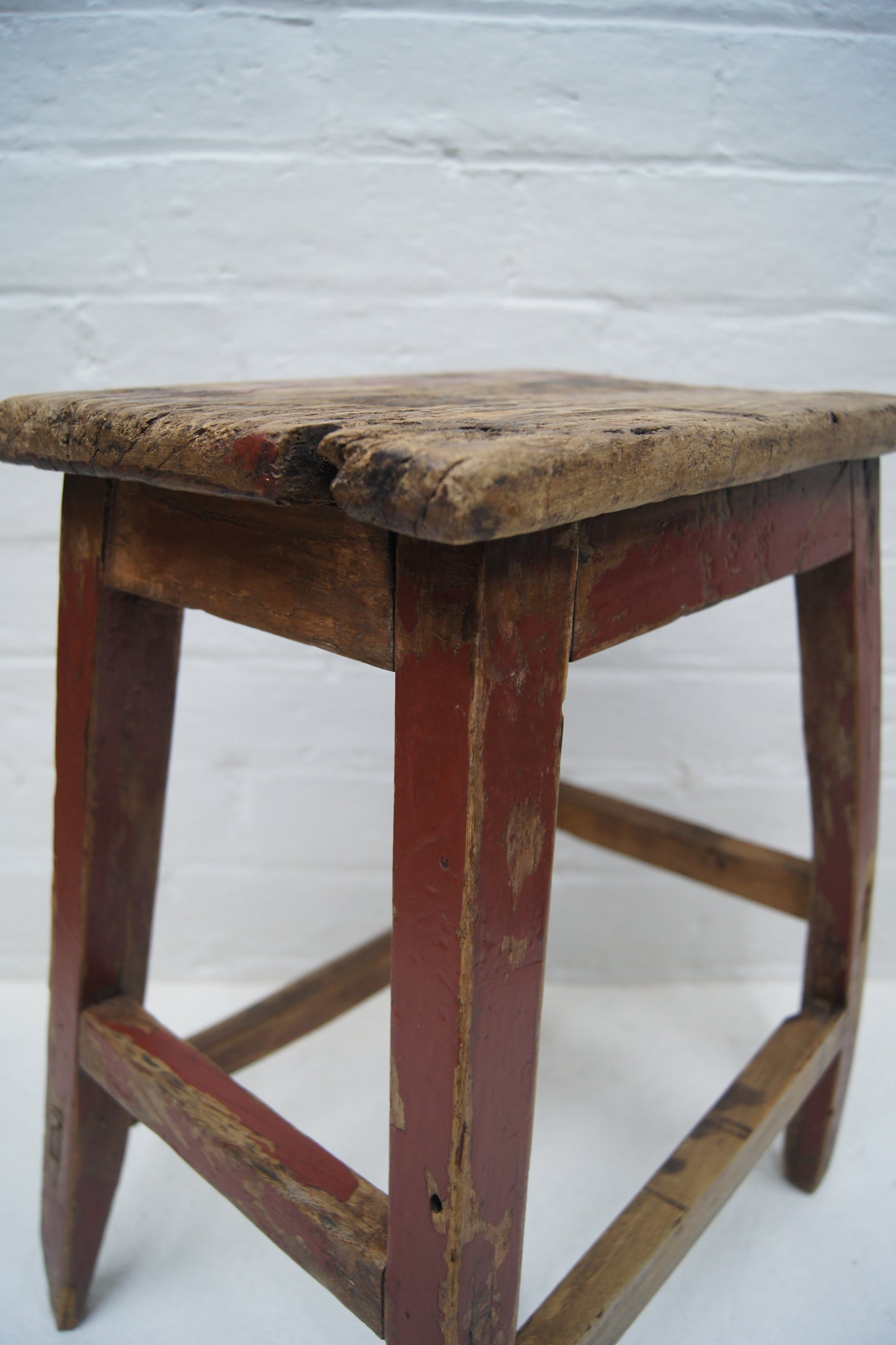 Rustic Vintage Stool with Red Paint