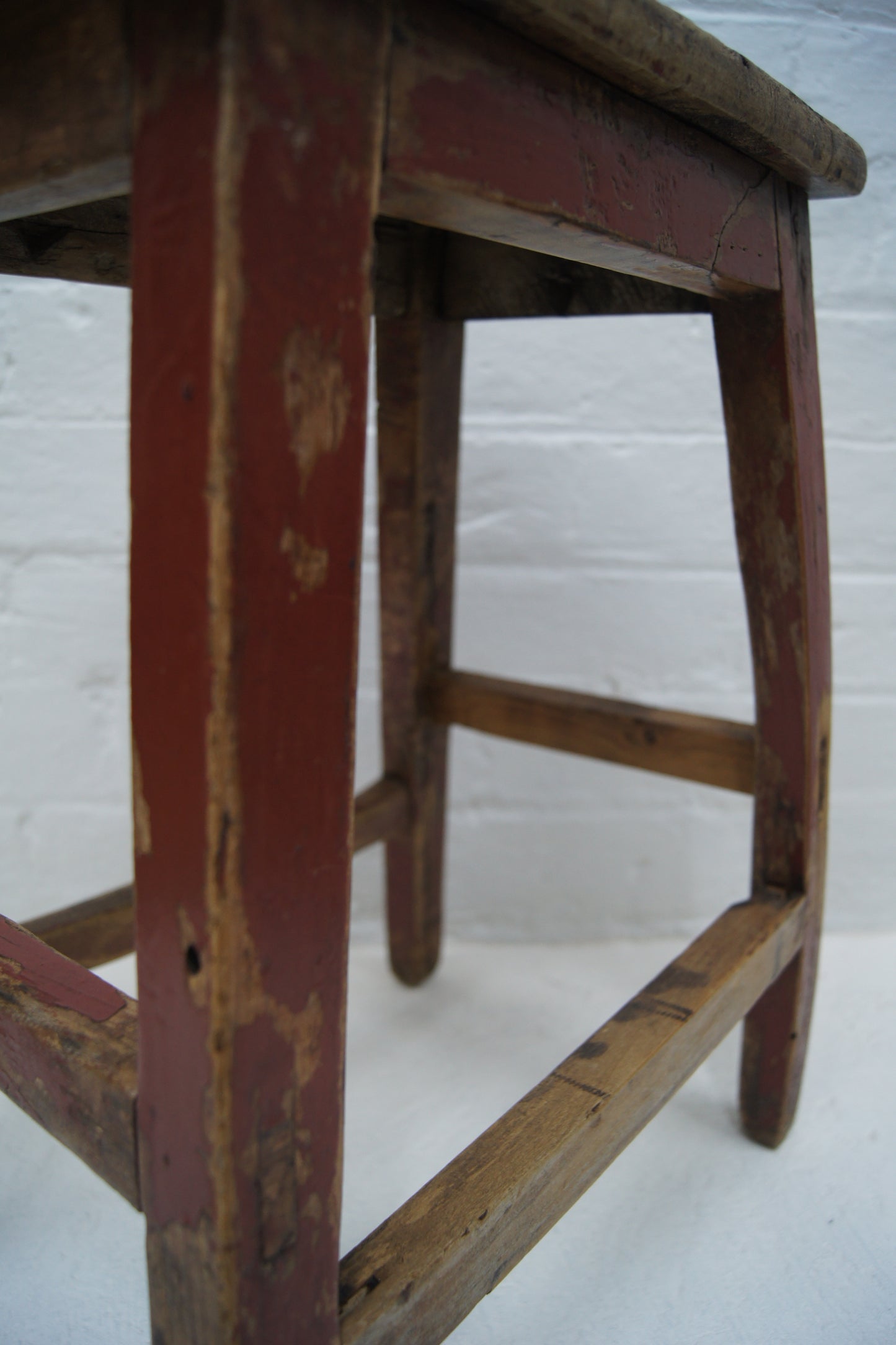 Rustic Vintage Stool with Red Paint