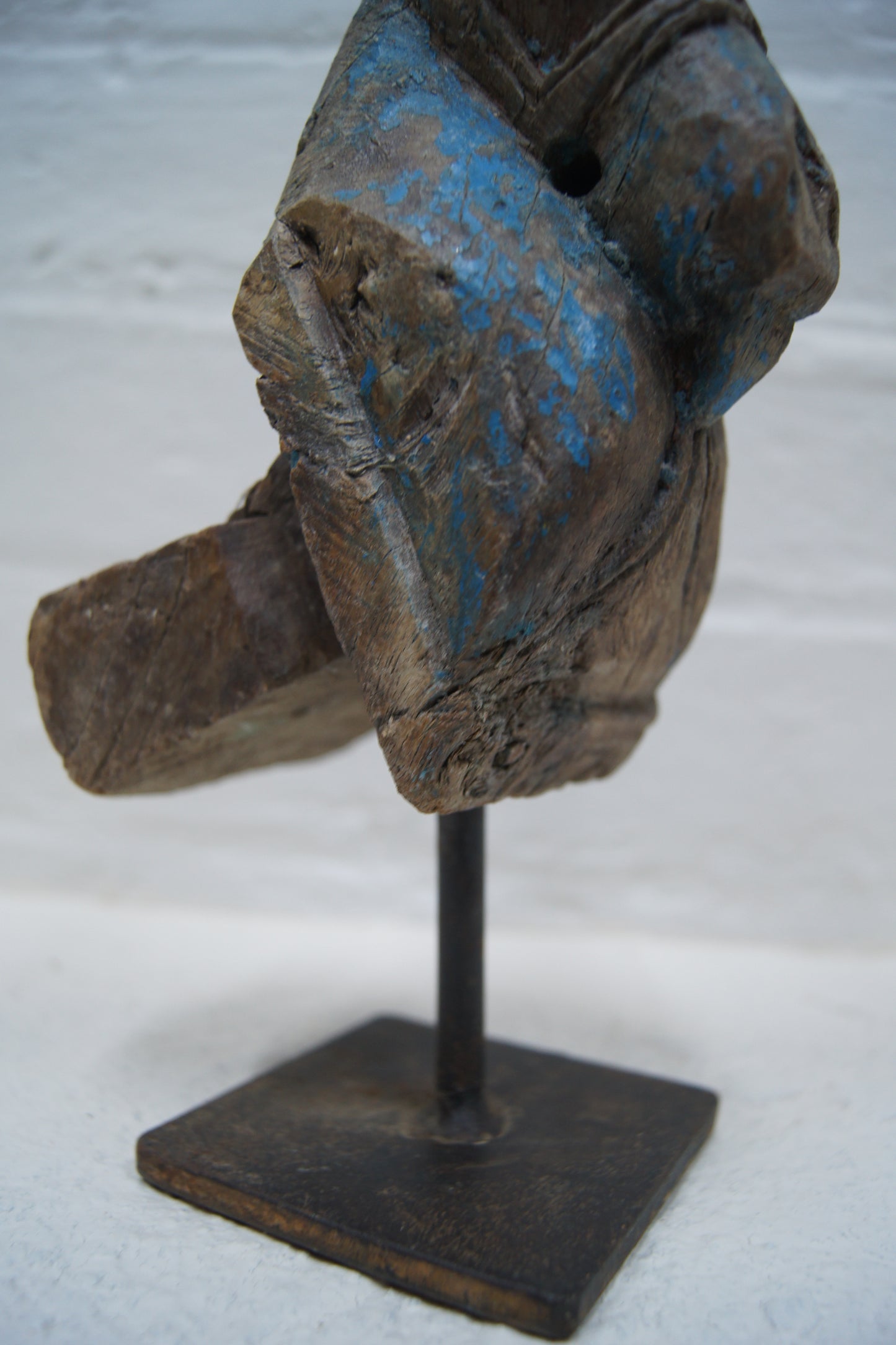 Indian Hand-Carved Wooden Horse Head Sculpture on Metal Stand