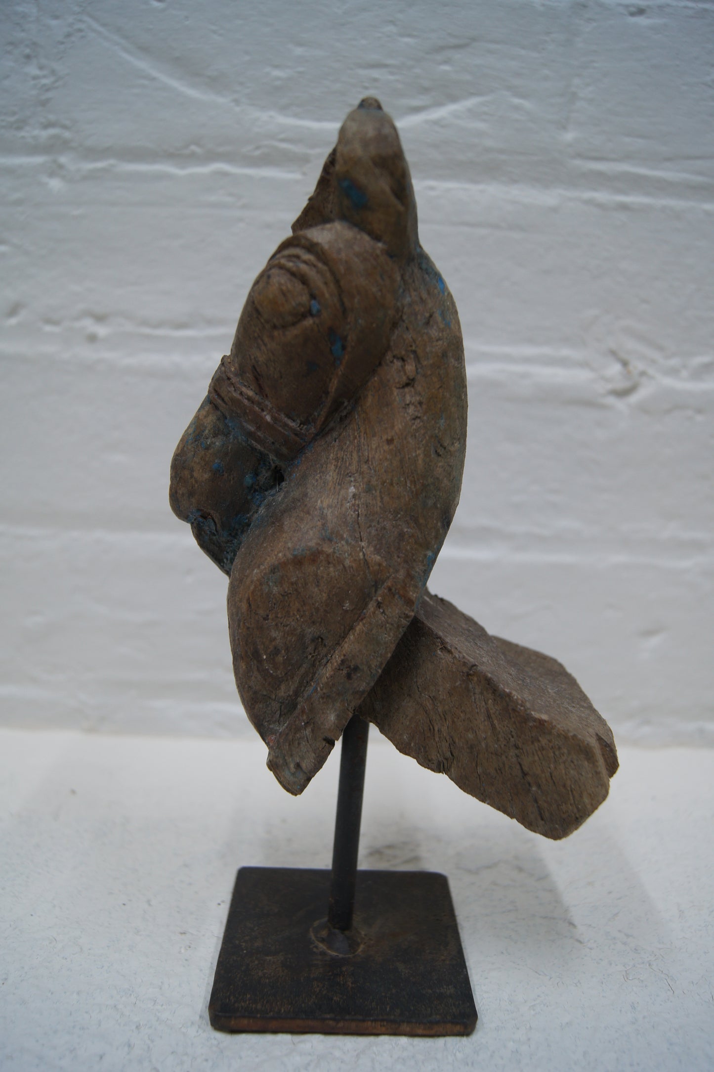 Indian Hand-Carved Wooden Horse Head Sculpture on Metal Stand