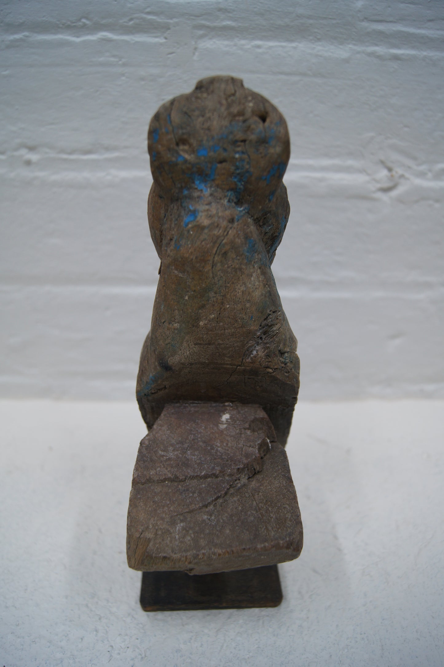 Indian Hand-Carved Wooden Horse Head Sculpture on Metal Stand