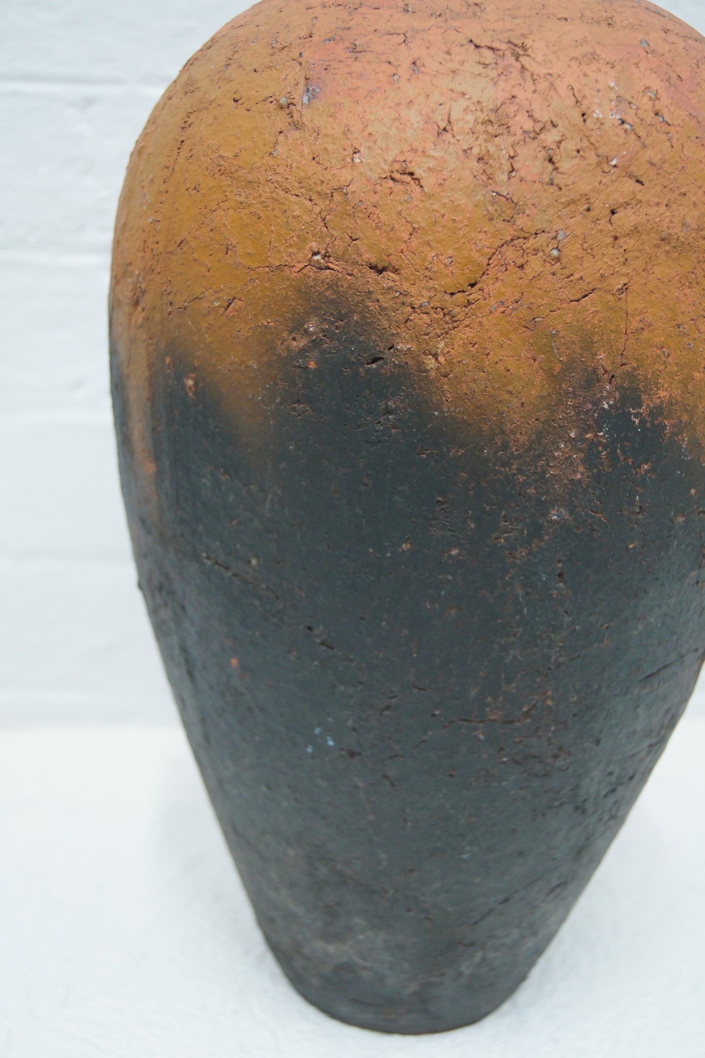 Large Raku Black & Orange Pottery Vase