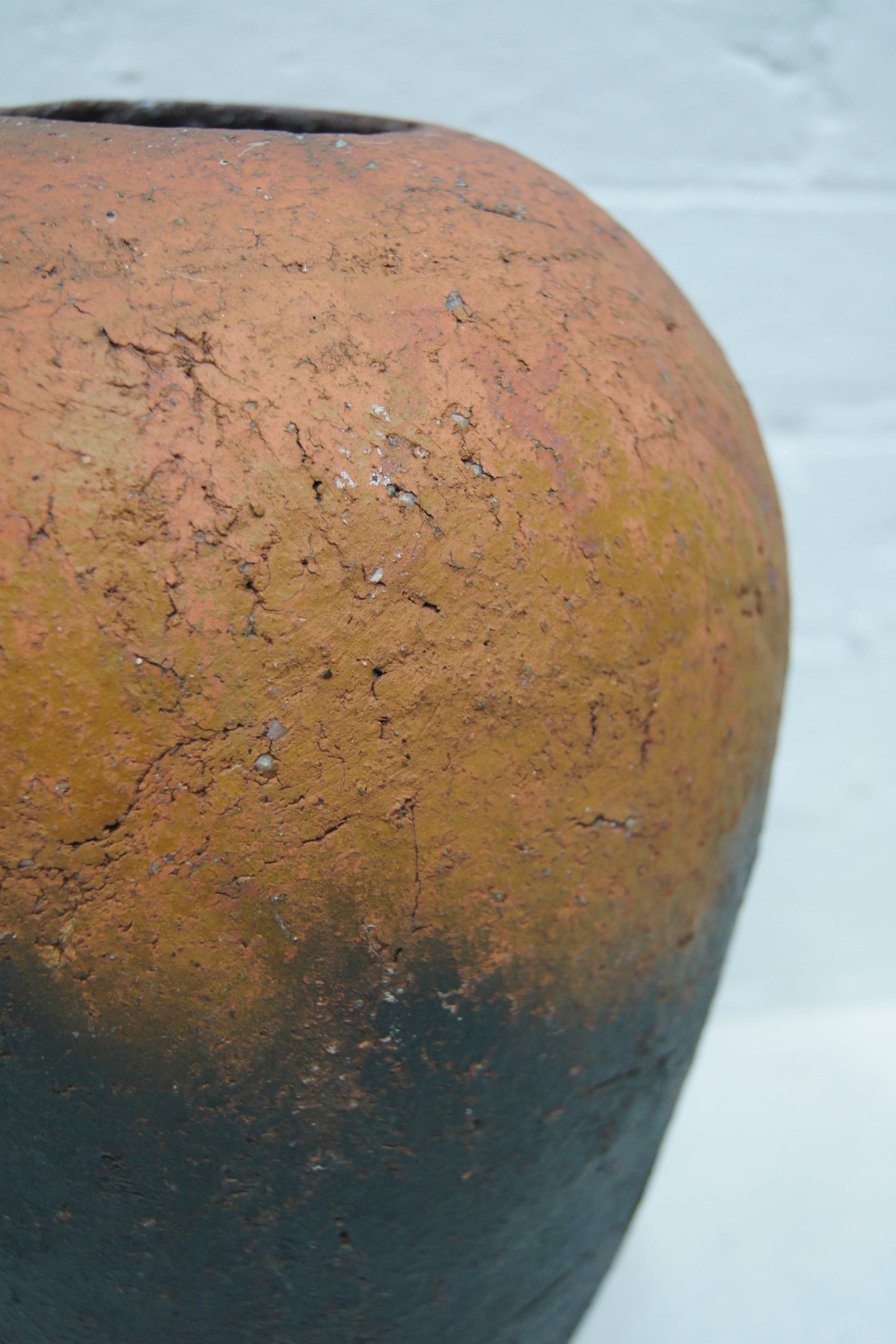 Large Raku Black & Orange Pottery Vase