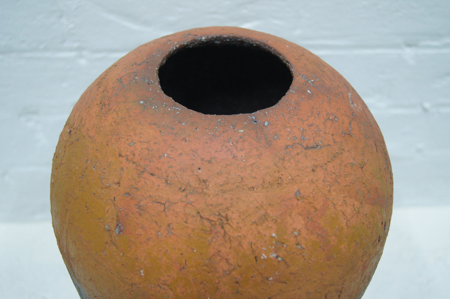 Large Raku Black & Orange Pottery Vase