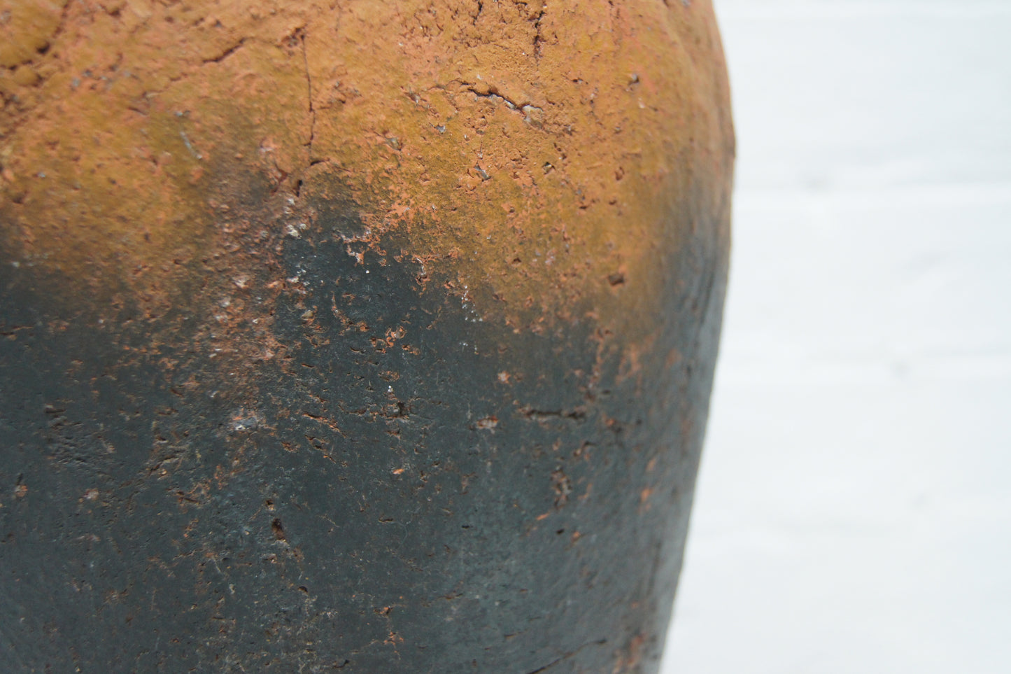 Large Raku Black & Orange Pottery Vase