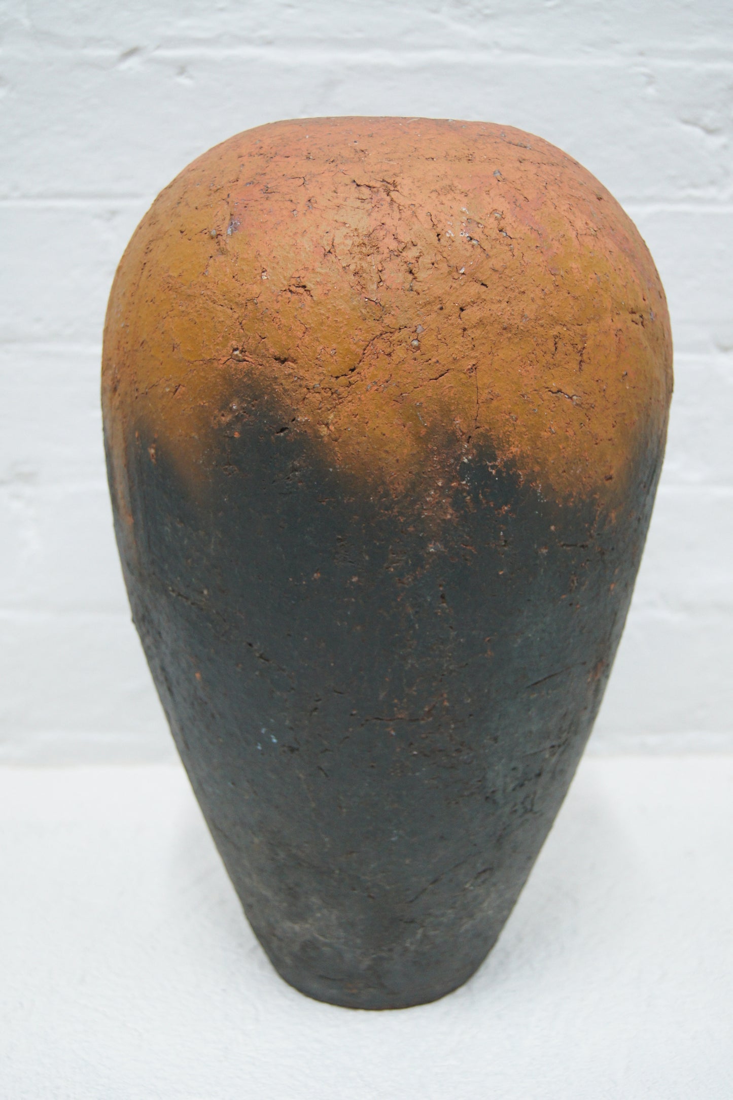 Large Raku Black & Orange Pottery Vase