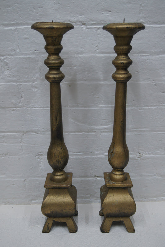 Pair of Ecclesiastical Cast Iron Candlesticks