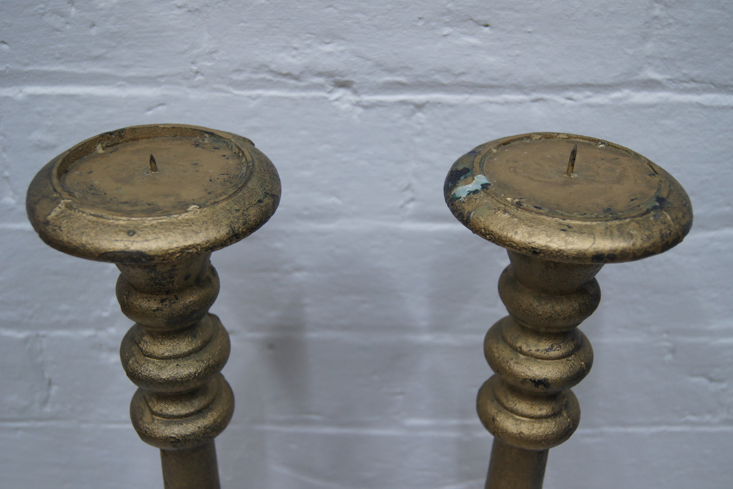 Pair of Ecclesiastical Cast Iron Candlesticks