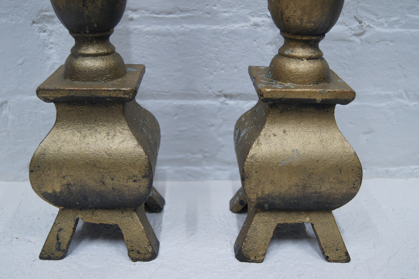 Pair of Ecclesiastical Cast Iron Candlesticks