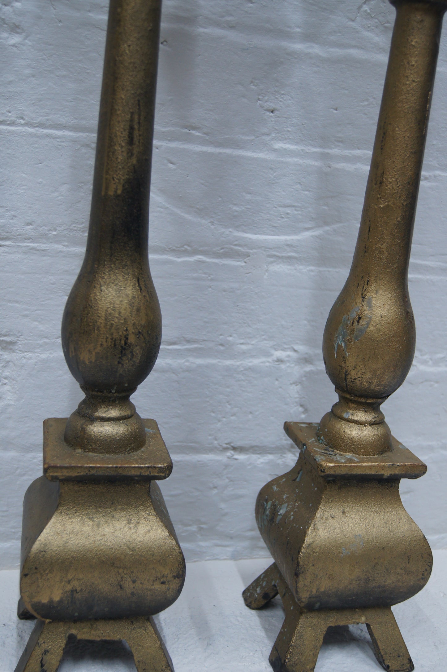 Pair of Ecclesiastical Cast Iron Candlesticks