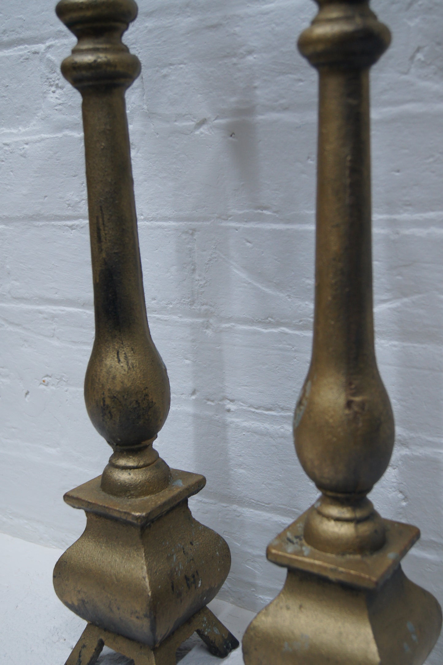 Pair of Ecclesiastical Cast Iron Candlesticks