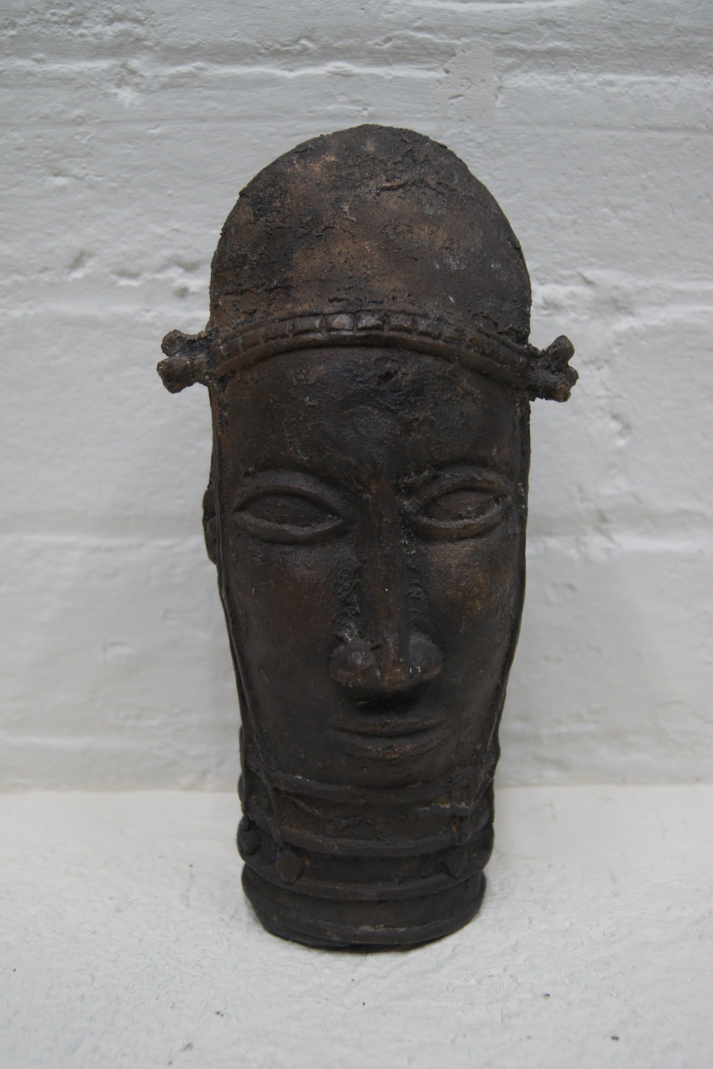 Nigerian Tribal Art Bronze Head Sculpture