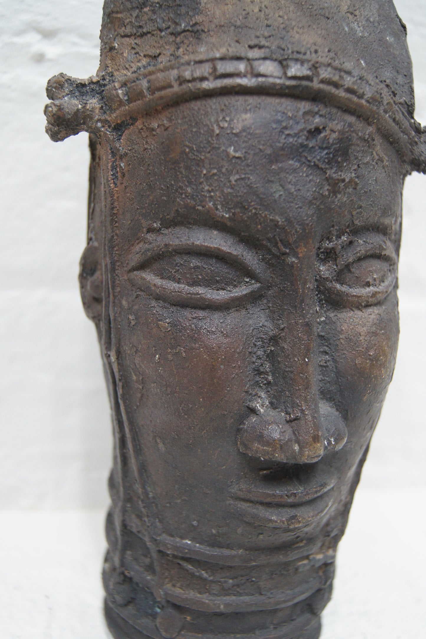 Nigerian Tribal Art Bronze Head Sculpture