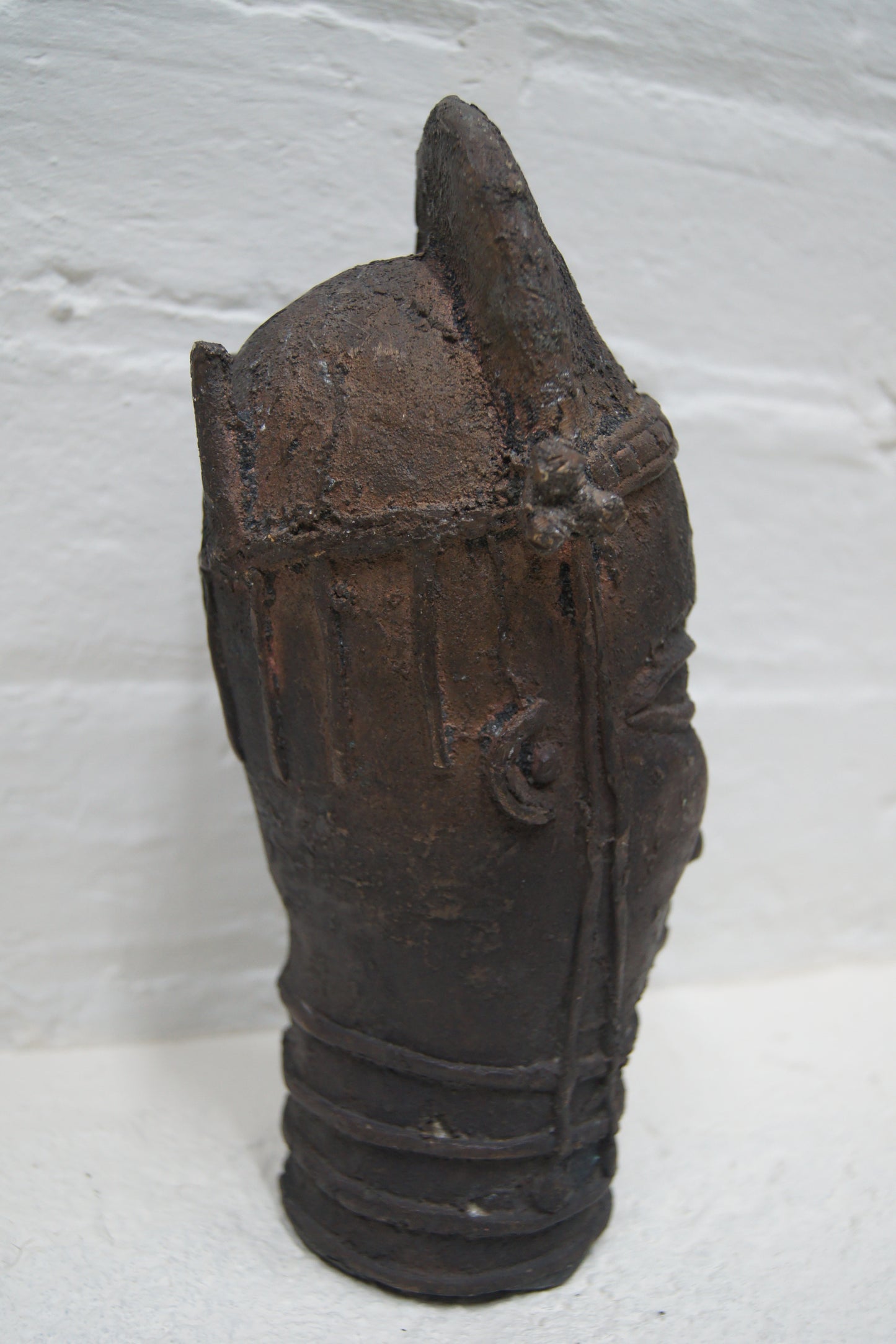 Nigerian Tribal Art Bronze Head Sculpture