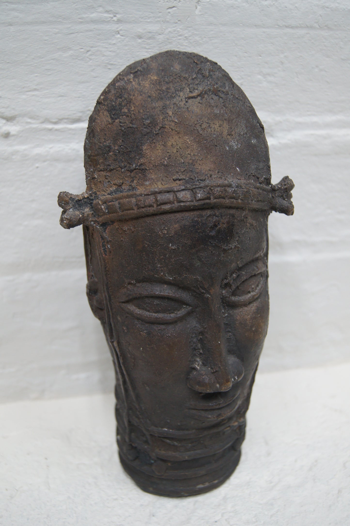 Nigerian Tribal Art Bronze Head Sculpture