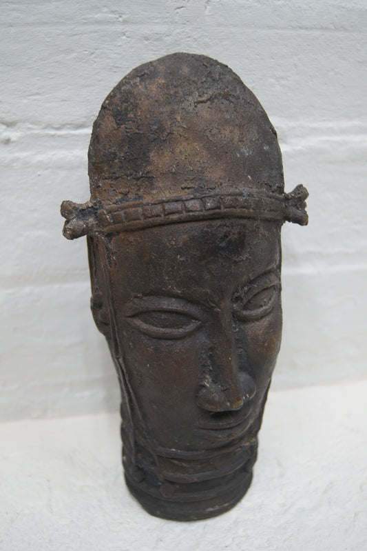 Nigerian Tribal Art Bronze Head Sculpture