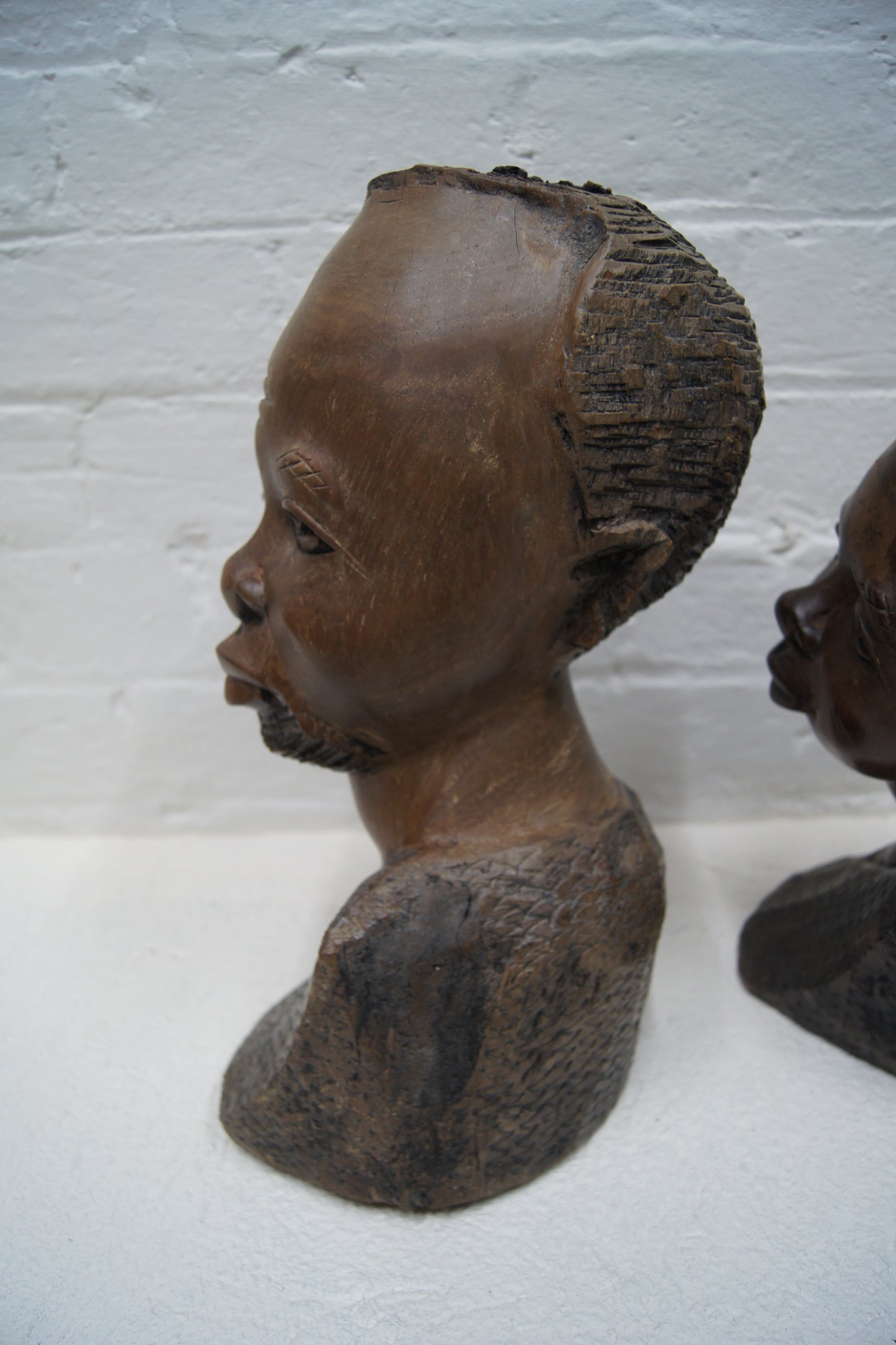 Vintage Hardwood Hand Carved African Head Sculptures
