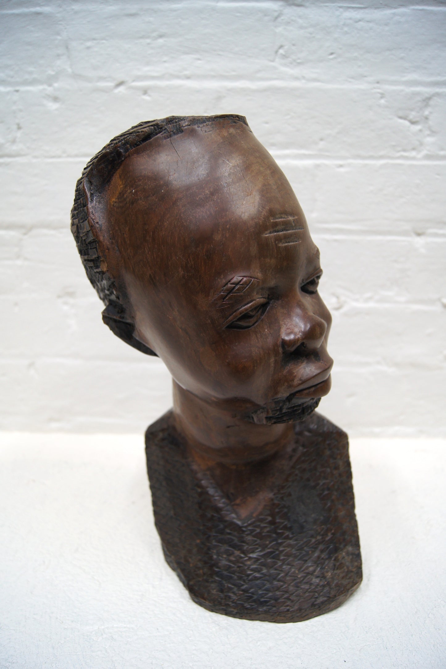 Vintage Hardwood Hand Carved African Head Sculptures