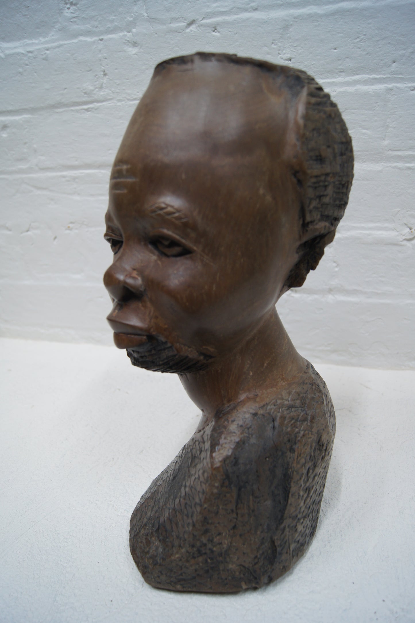 Vintage Hardwood Hand Carved African Head Sculptures