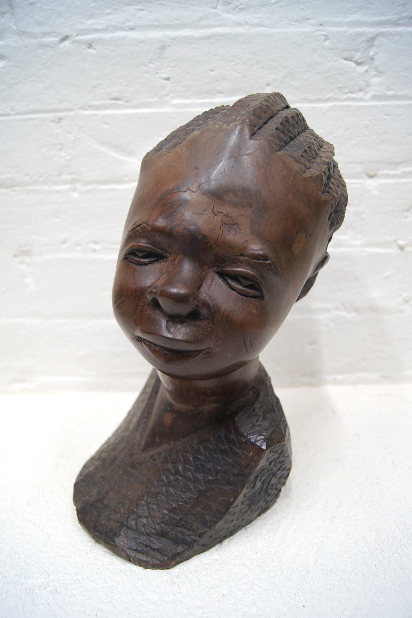 Vintage Hardwood Hand Carved African Head Sculptures