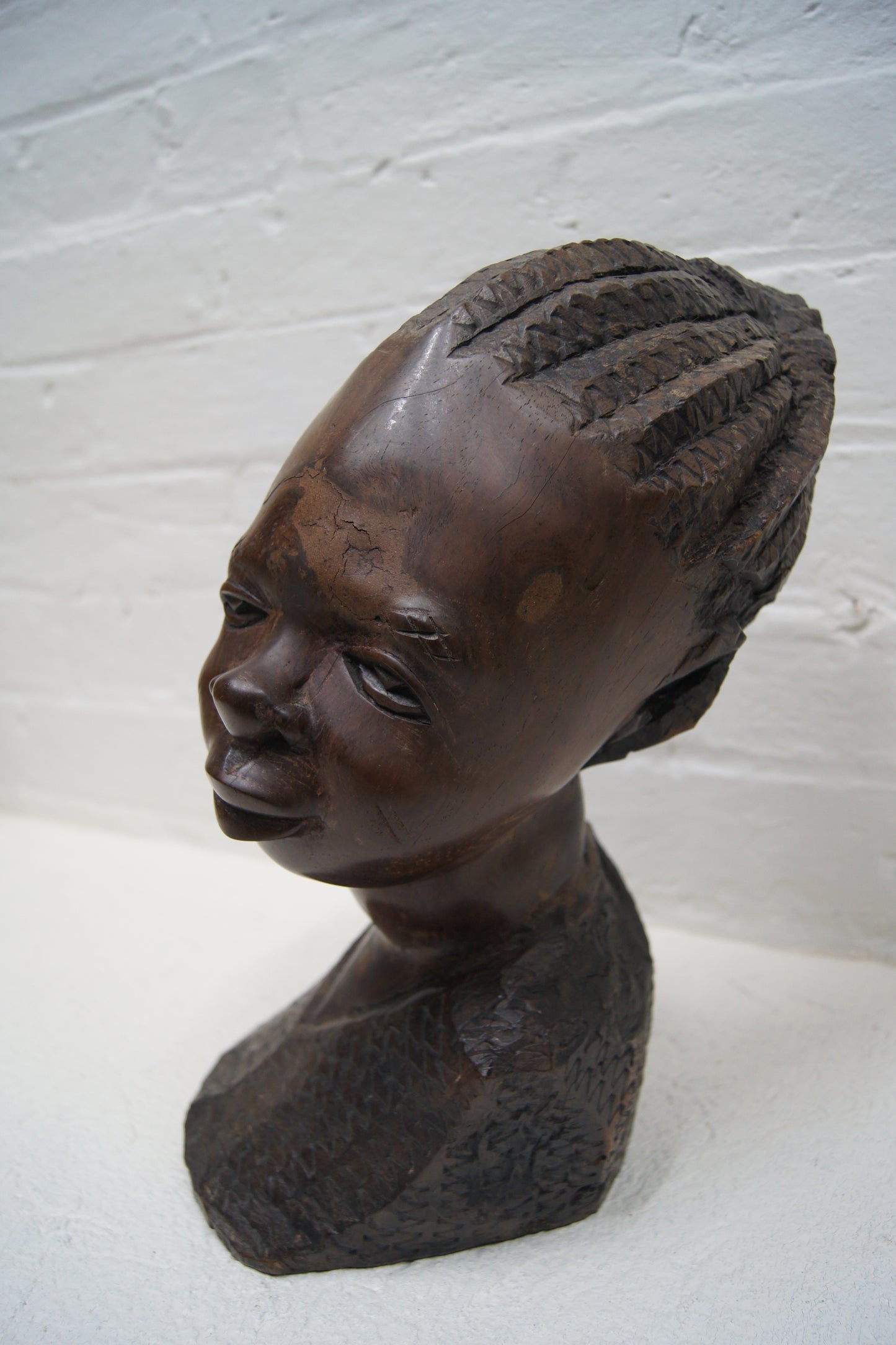 Vintage Hardwood Hand Carved African Head Sculptures
