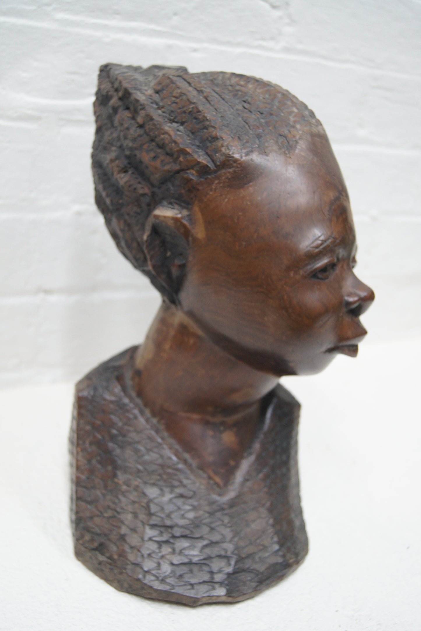 Vintage Hardwood Hand Carved African Head Sculptures