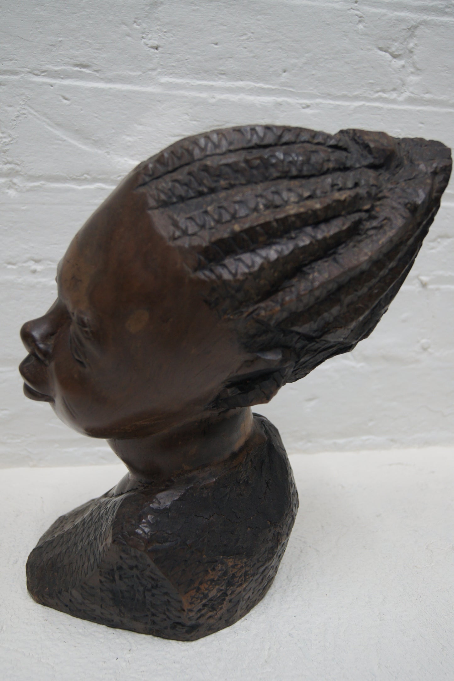 Vintage Hardwood Hand Carved African Head Sculptures