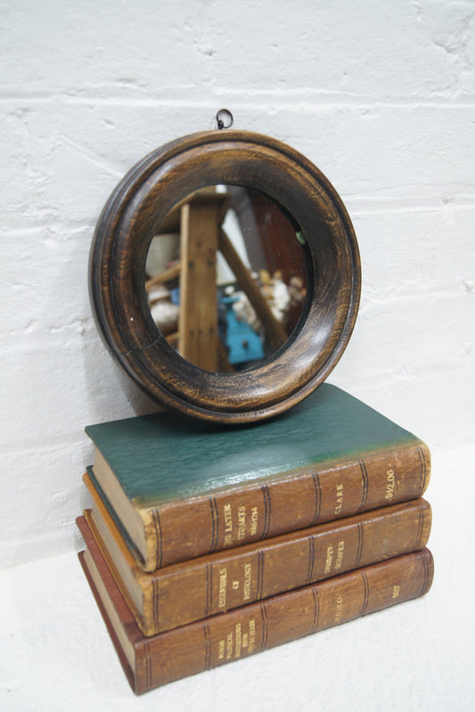 Small Round Oak Antique Mirror
