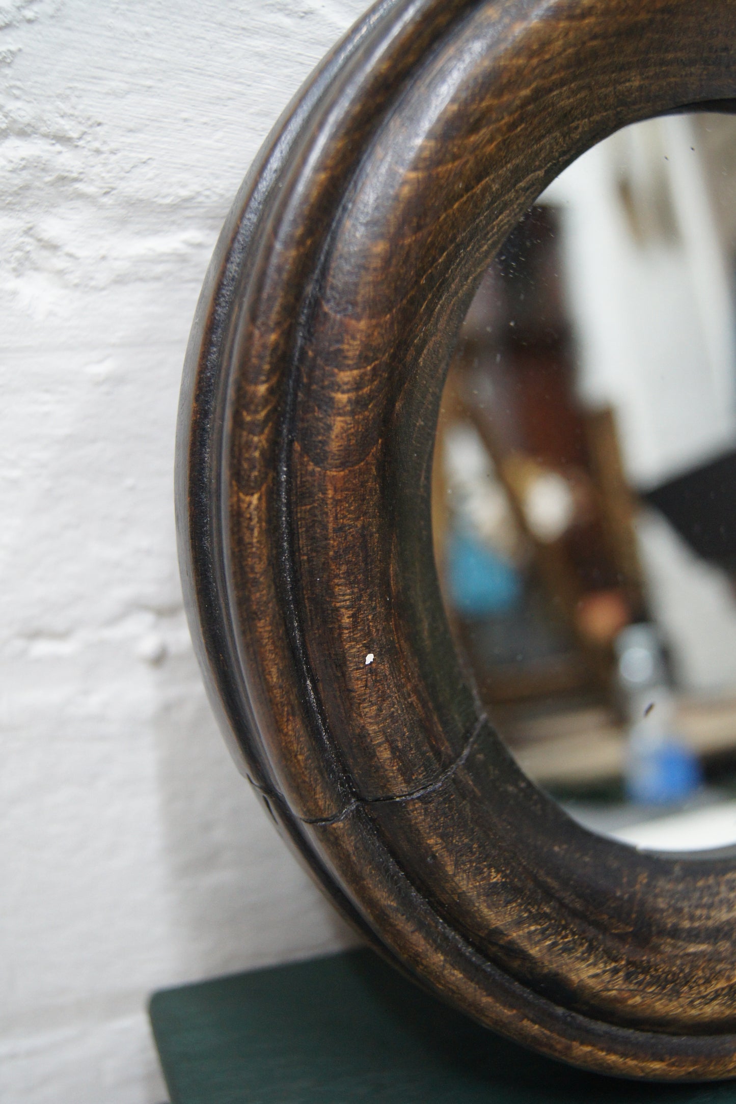 Small Round Oak Antique Mirror