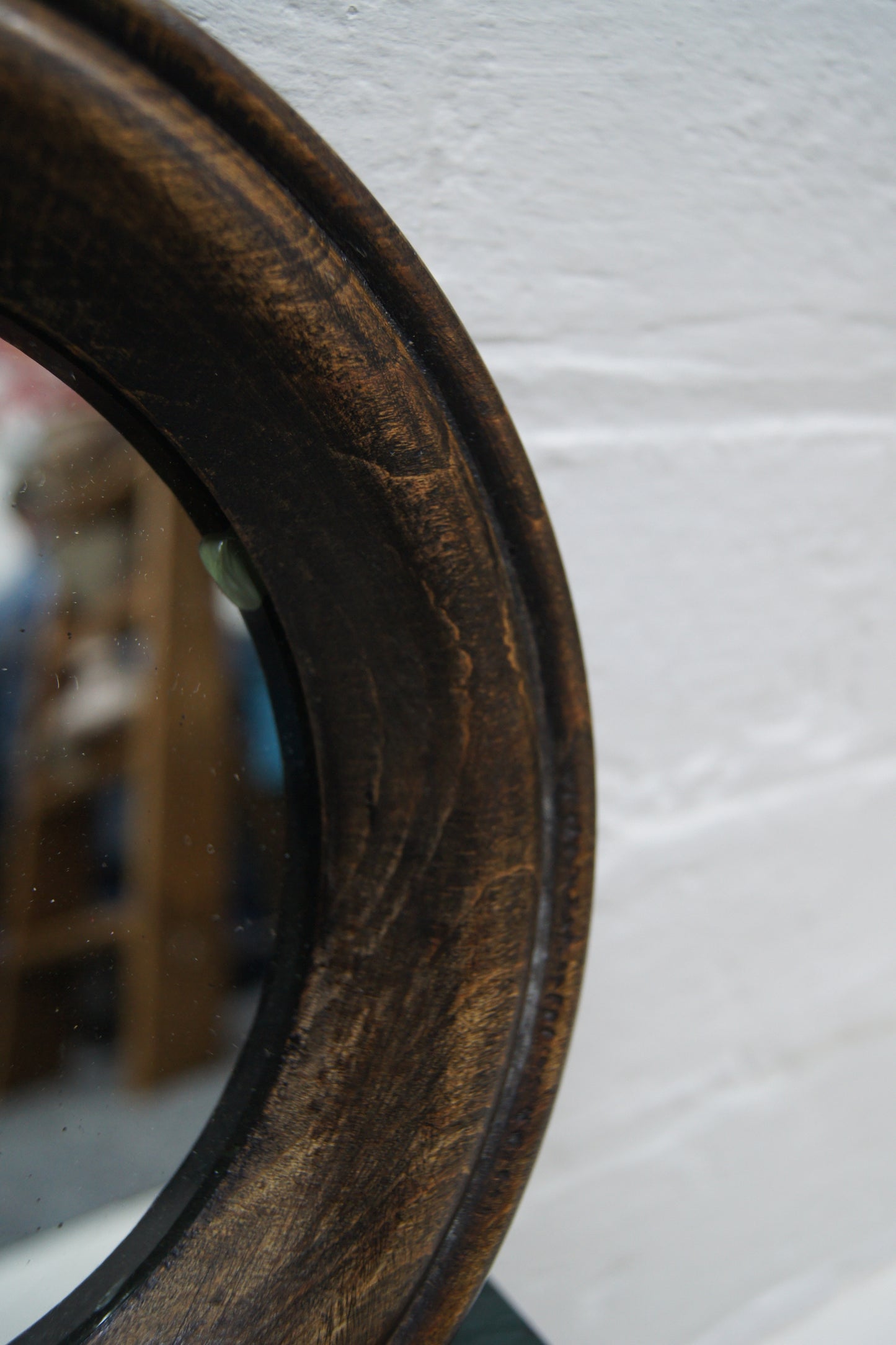 Small Round Oak Antique Mirror