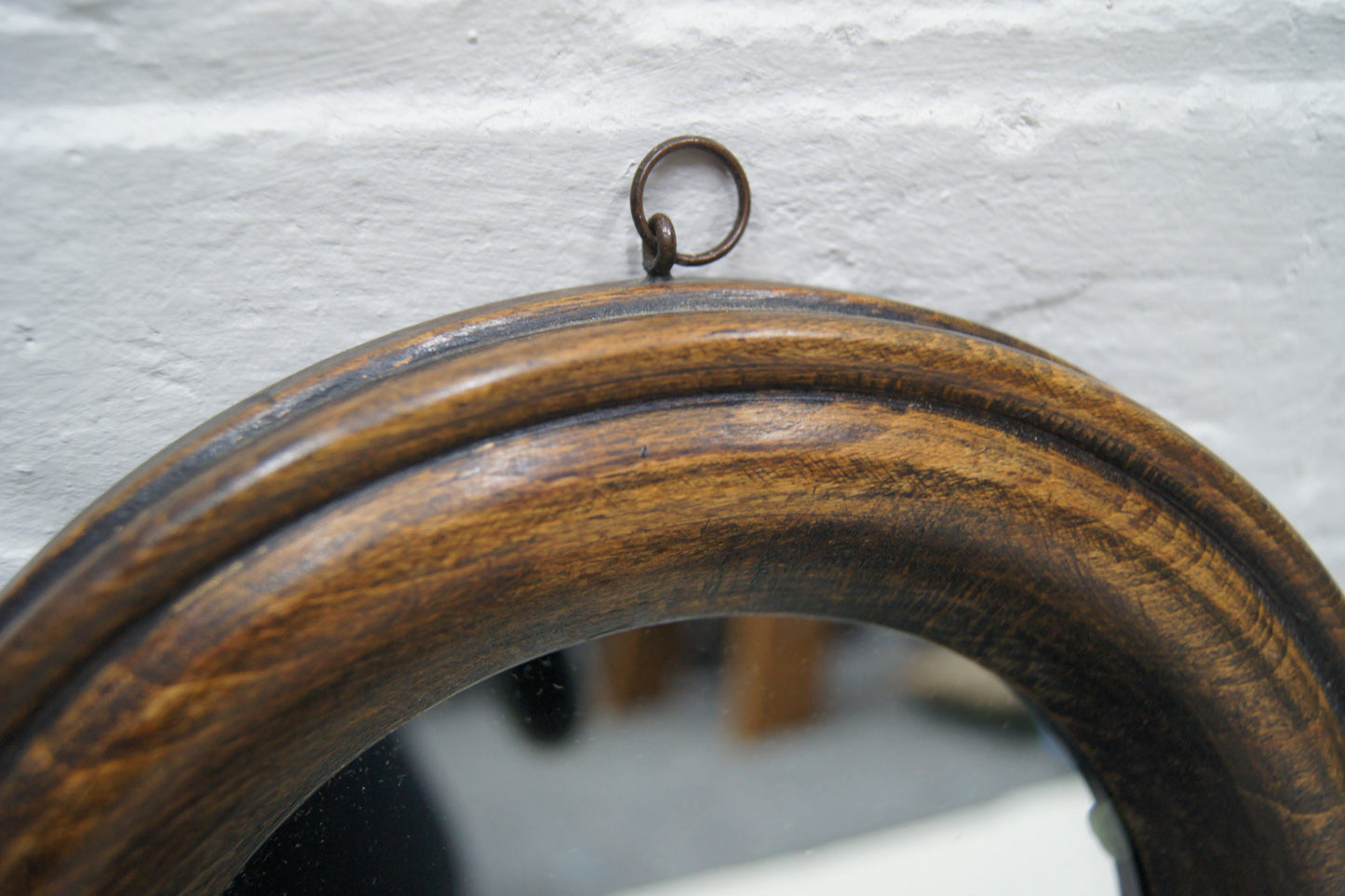 Small Round Oak Antique Mirror