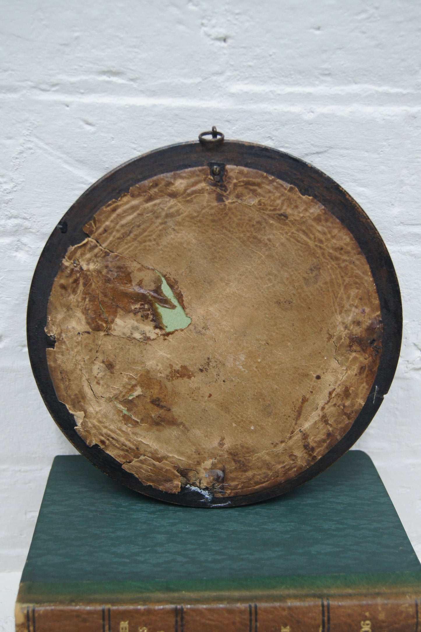 Small Round Oak Antique Mirror