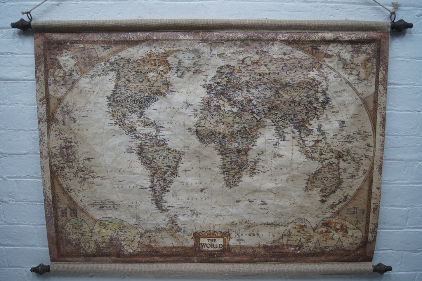 Rustic Large Hanging World Map