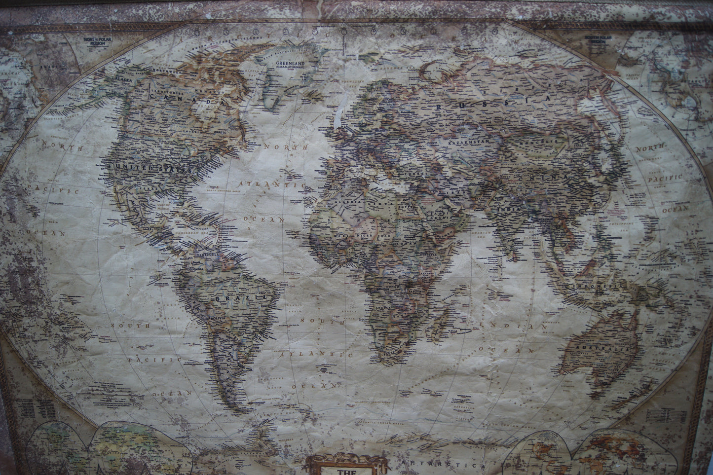 Rustic Large Hanging World Map