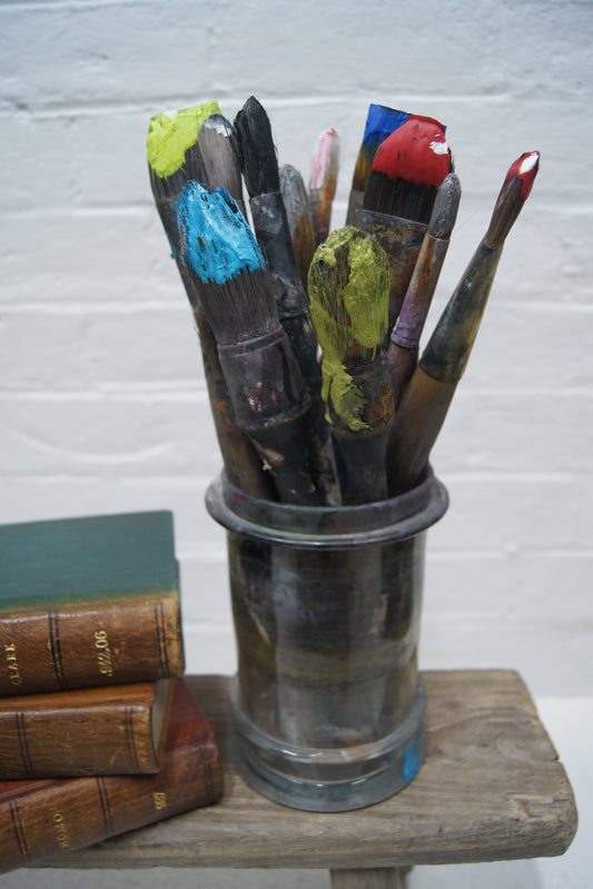 Large French Artists Paint Brushes & Display Glass