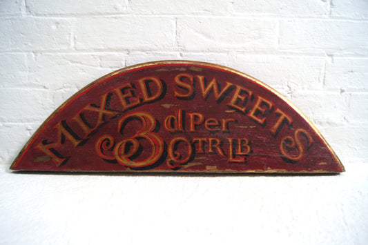 Vintage Mixed Sweets Wooden Half Circle Sign