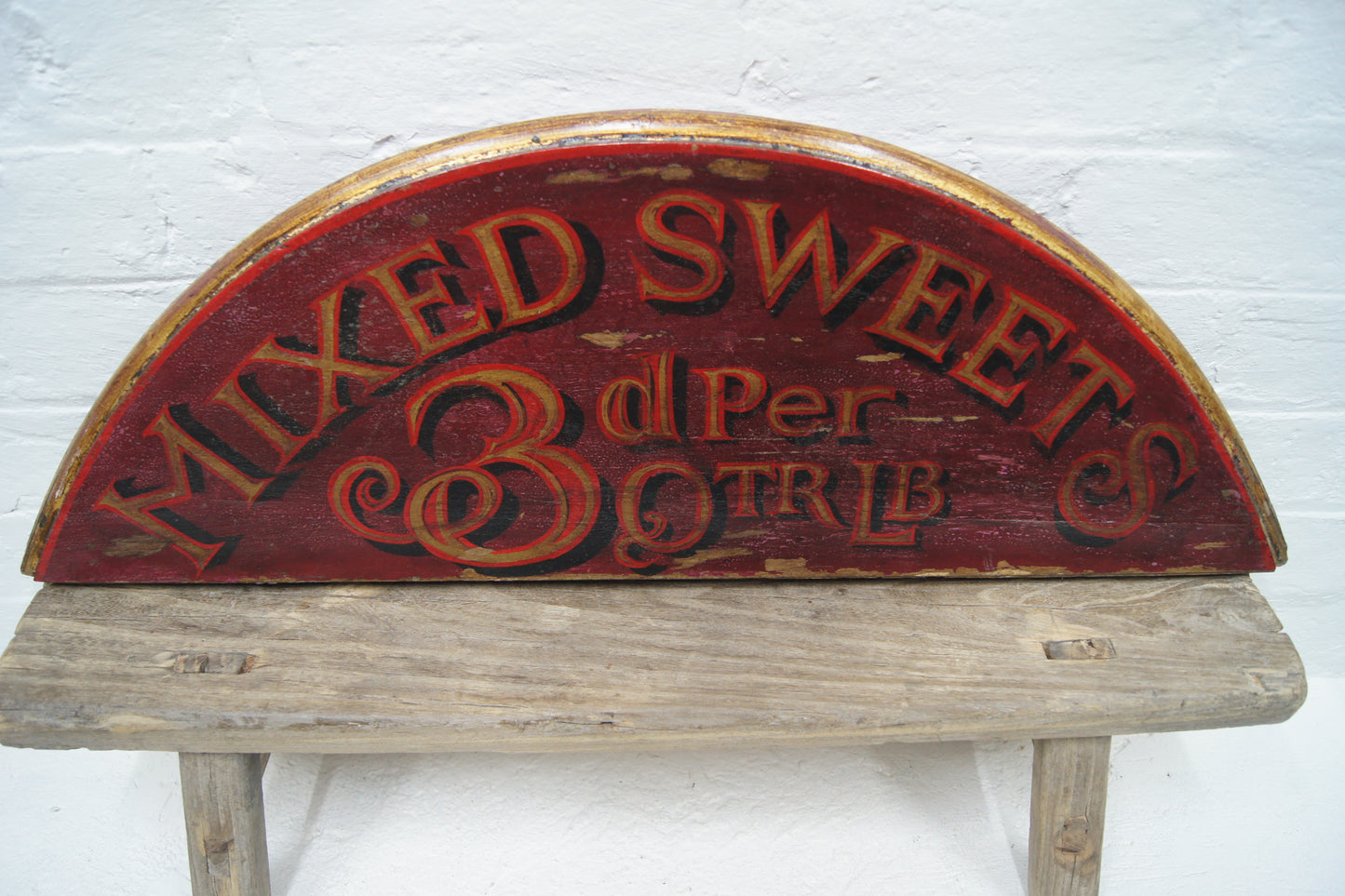 Vintage Mixed Sweets Wooden Half Circle Sign