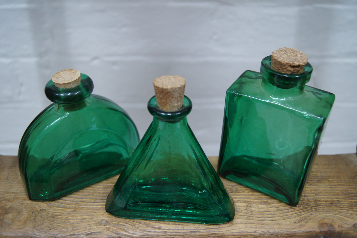 Set of 3 Vintage Green Glass Bottles