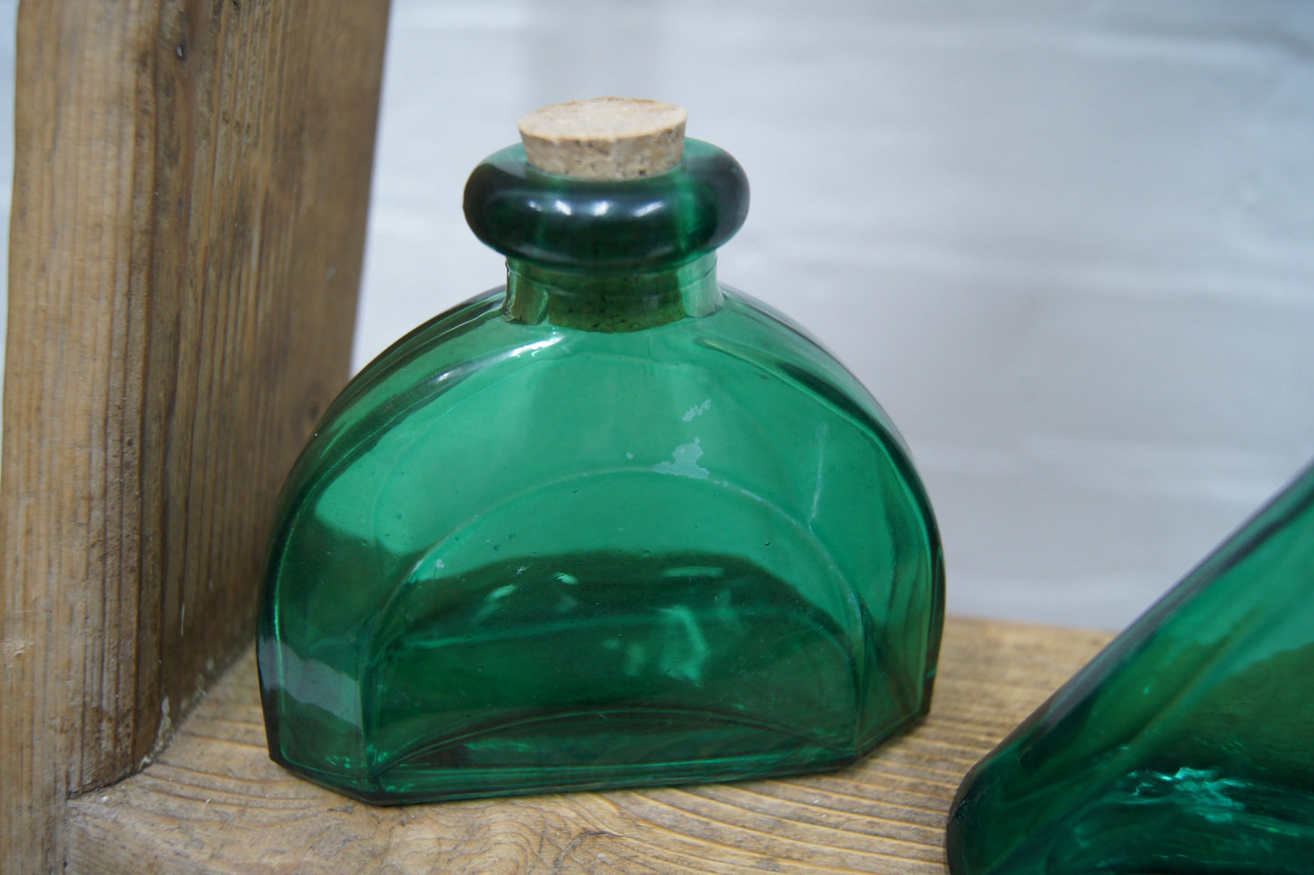 Set of 3 Vintage Green Glass Bottles