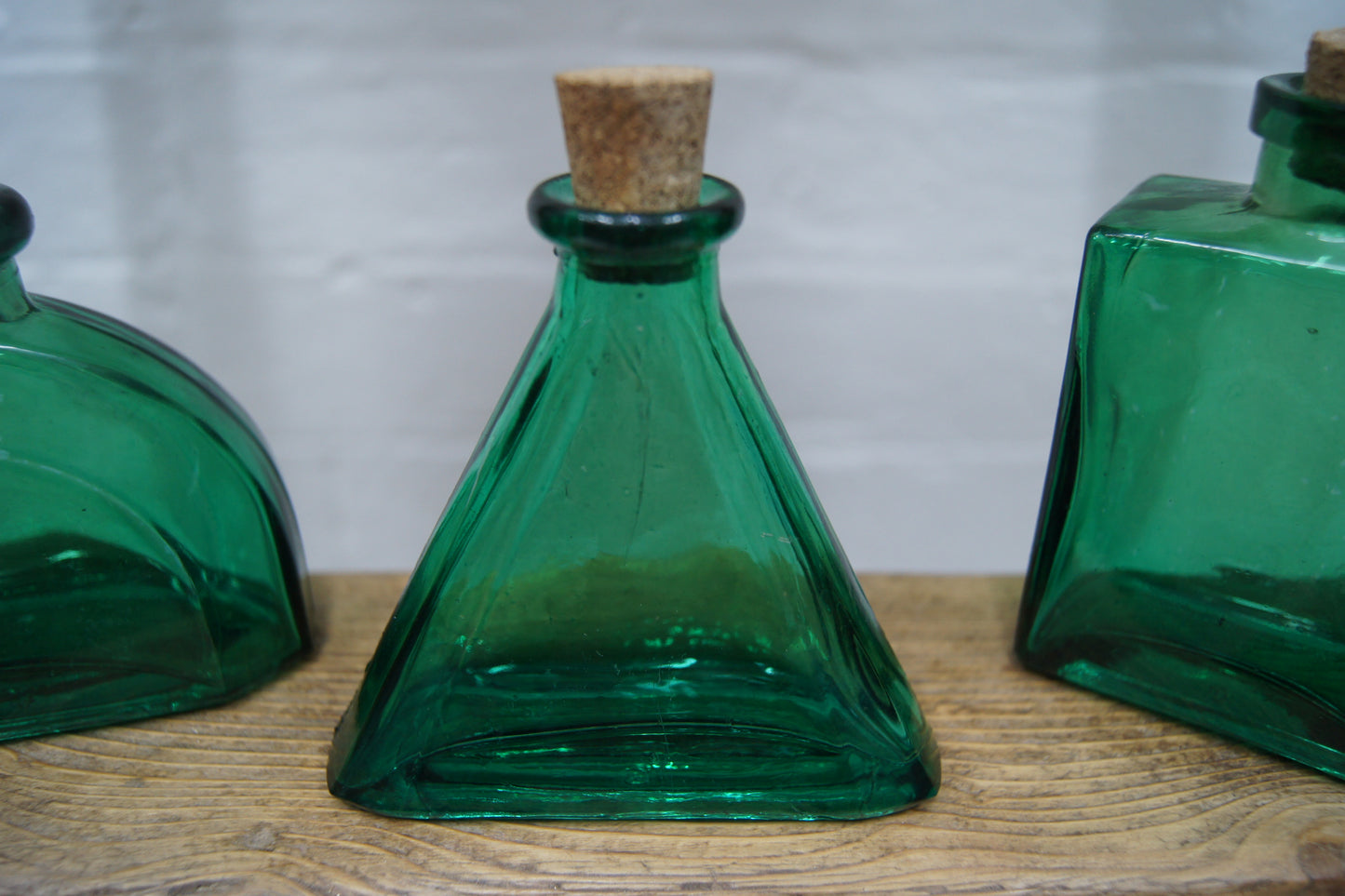 Set of 3 Vintage Green Glass Bottles