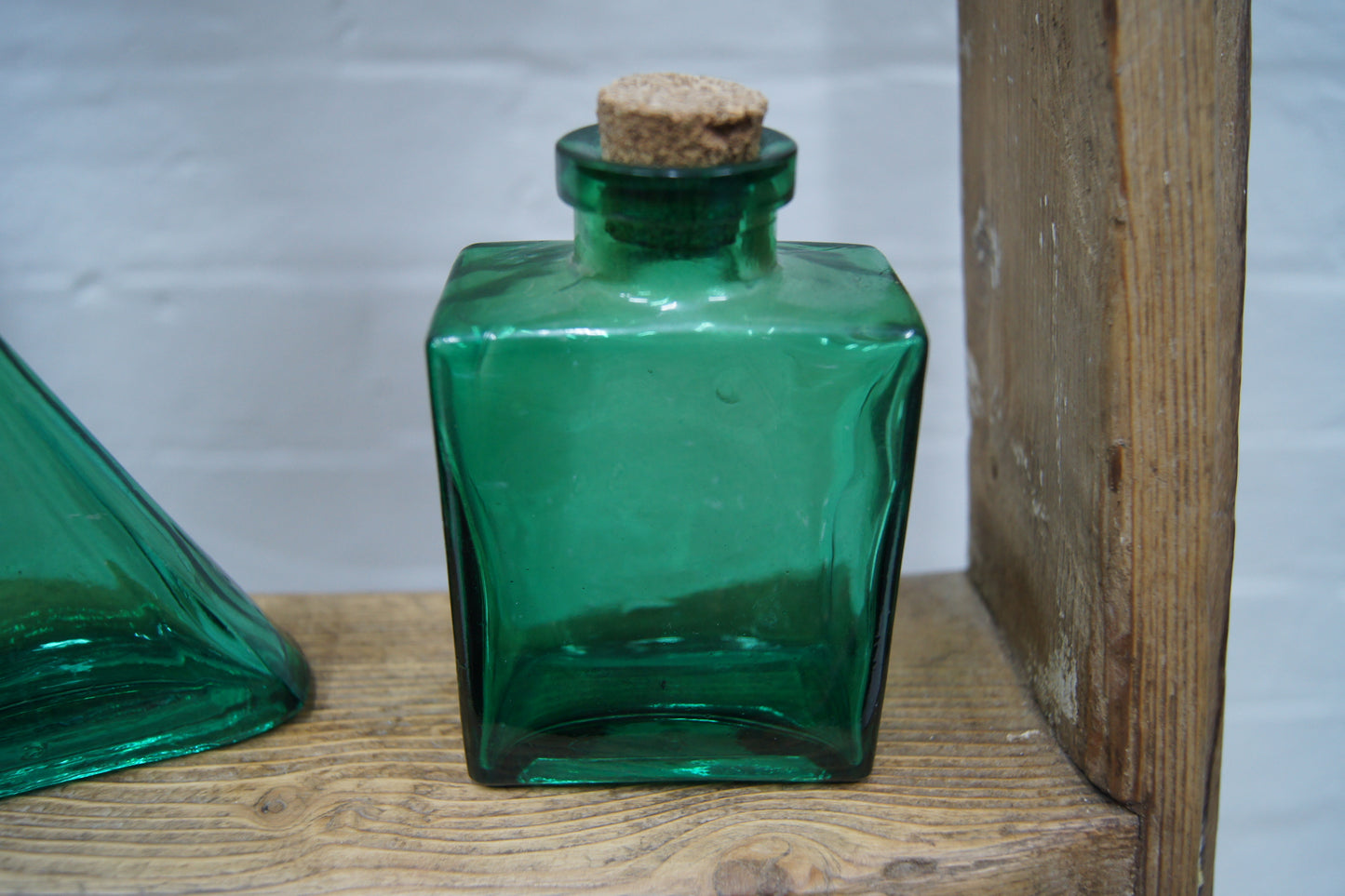 Set of 3 Vintage Green Glass Bottles
