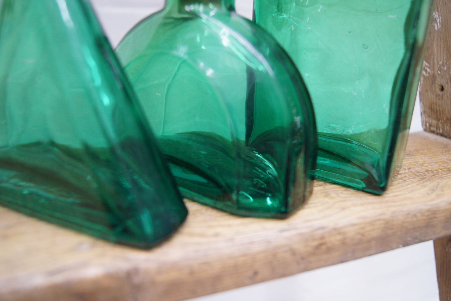 Set of 3 Vintage Green Glass Bottles